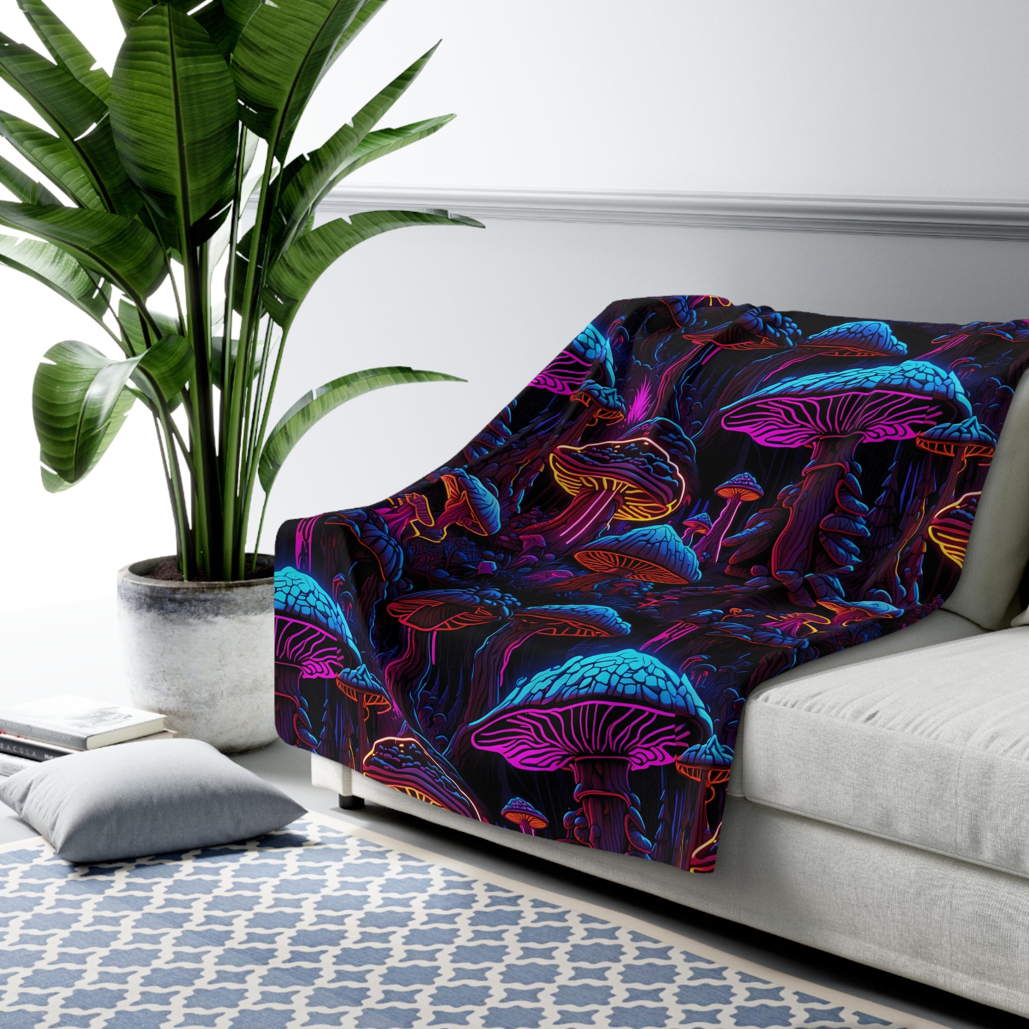 Neon Mushroom Meltdown Fleece Blanket