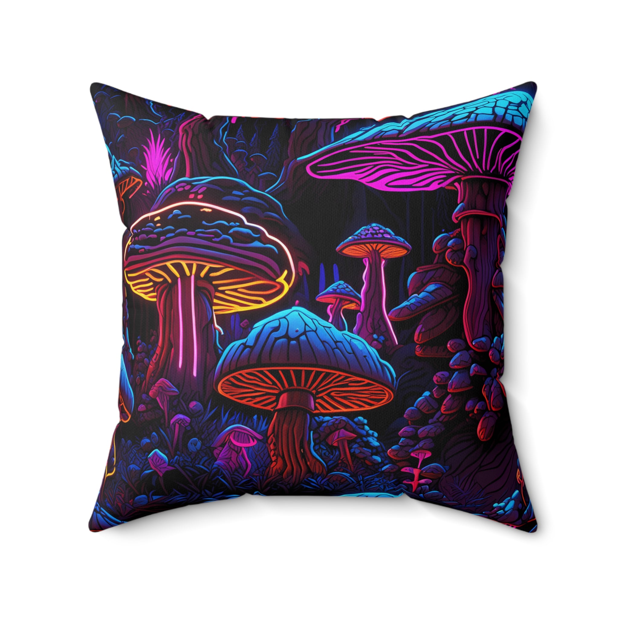 Neon Mushroom Meltdown Square Pillow