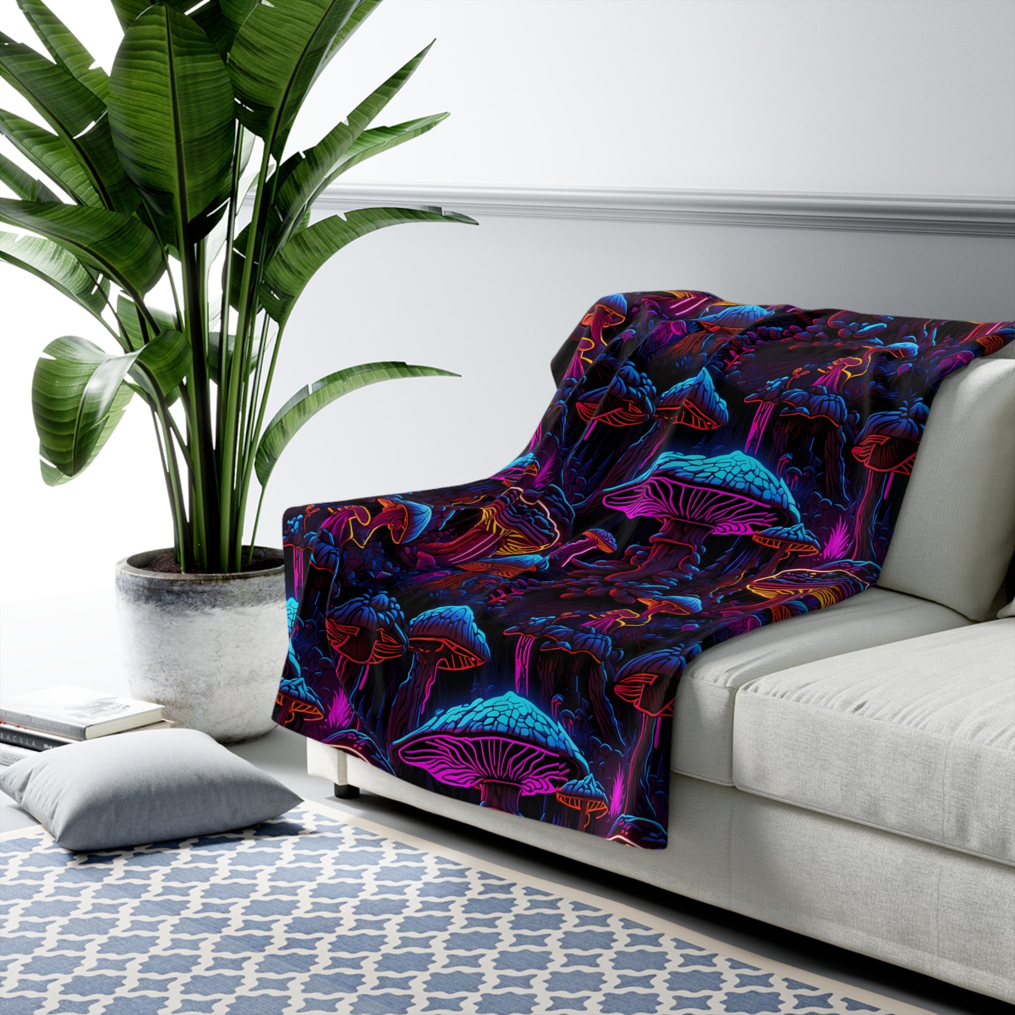 Neon Mushroom Meltdown Fleece Blanket