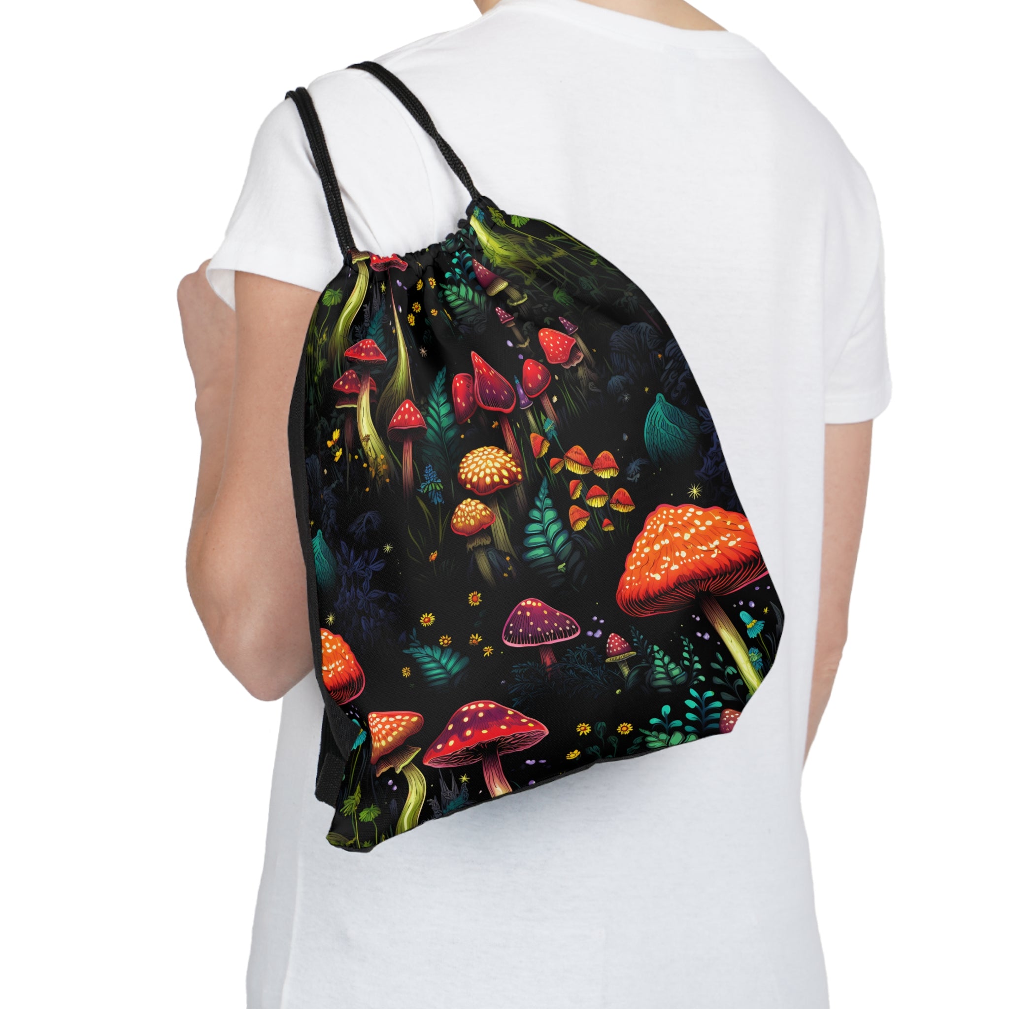 Psychedelic Fungi Frenzy Drawstring Bag