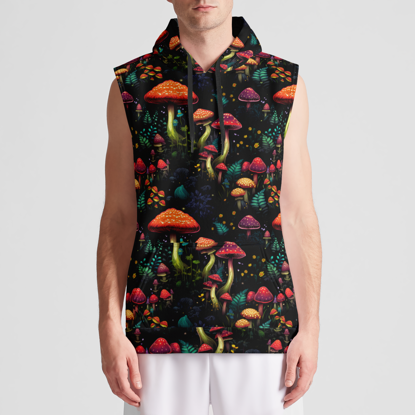 Psychedelic Fungi Frenzy Sleeveless Pullover Hoodie