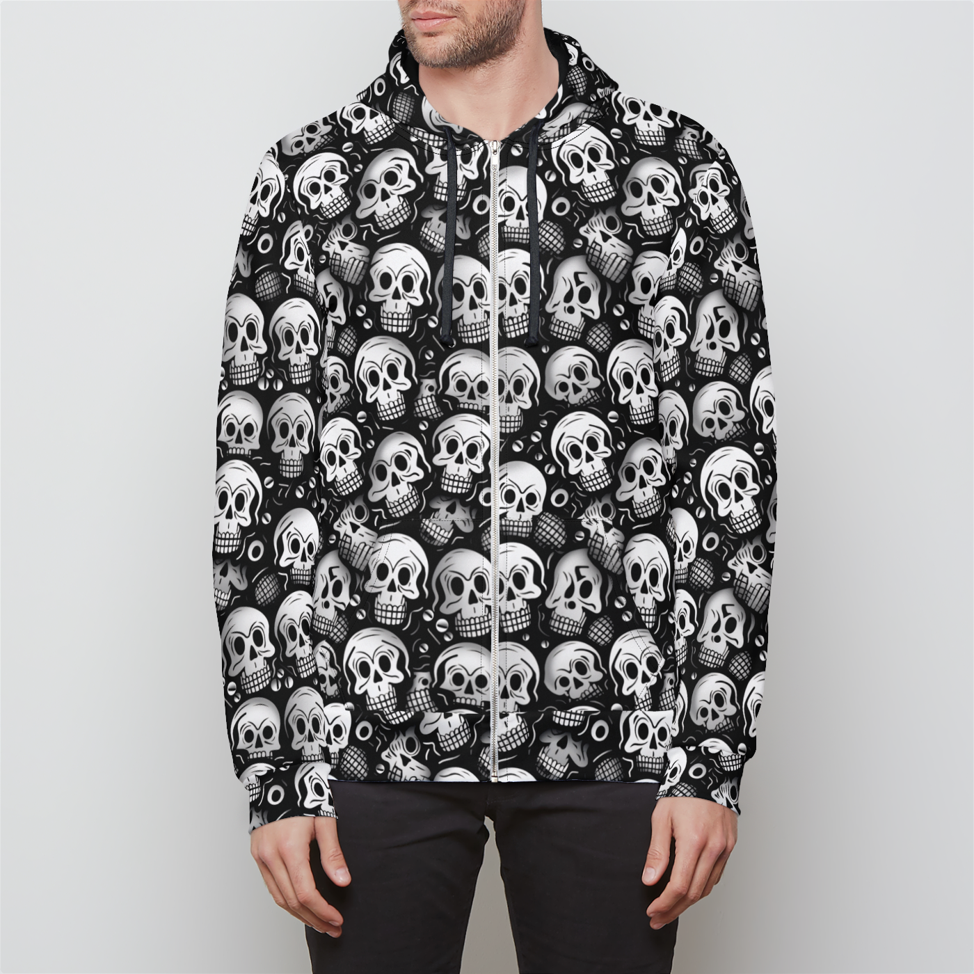 Cyber Skull Invasion Unisex Zip-Up Hoodie