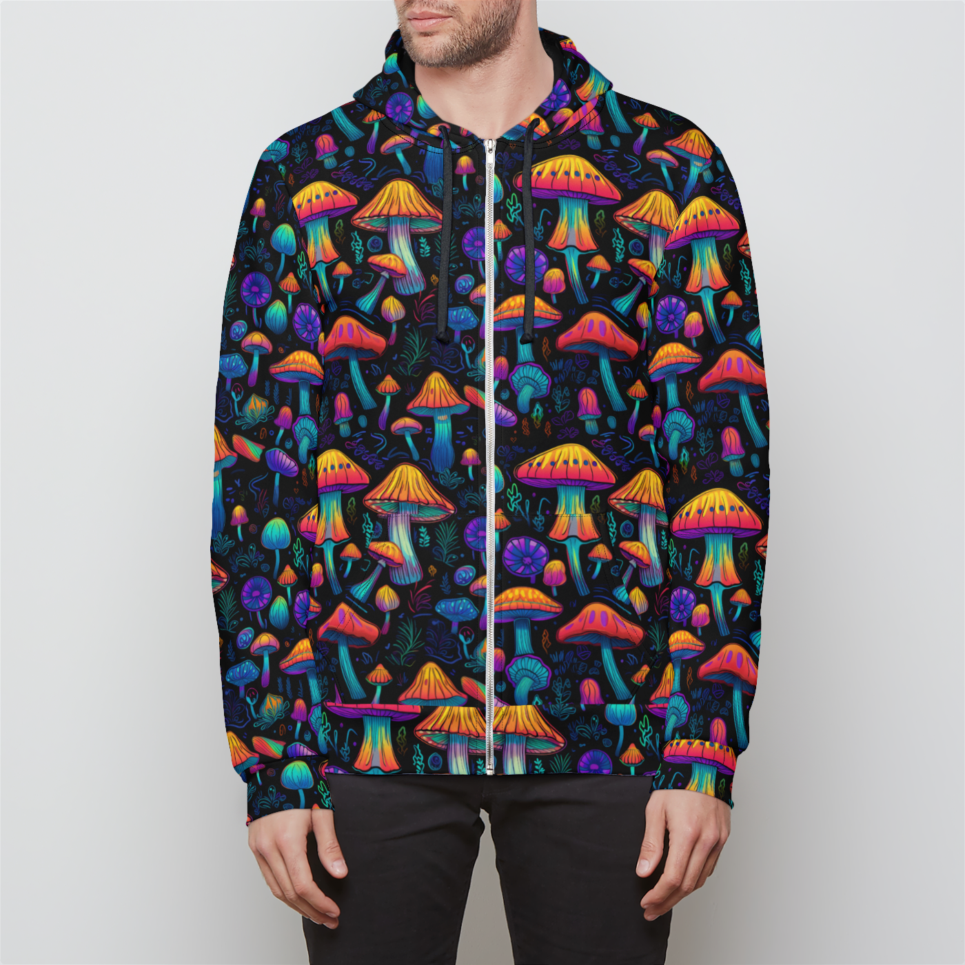 Neon Nostalgia Fungi Unisex Zip-Up Hoodie