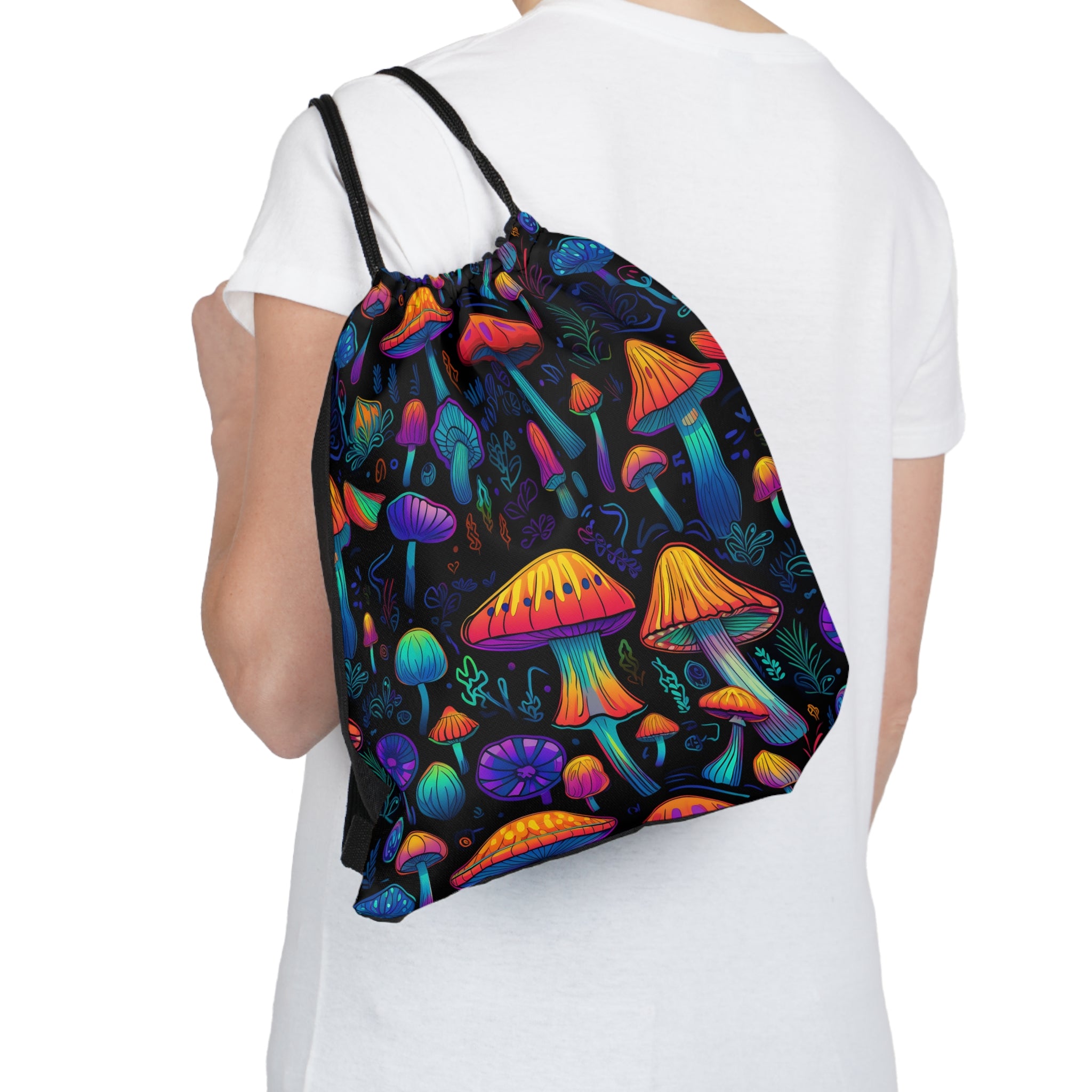 Neon Nostalgia Fungi Drawstring Bag