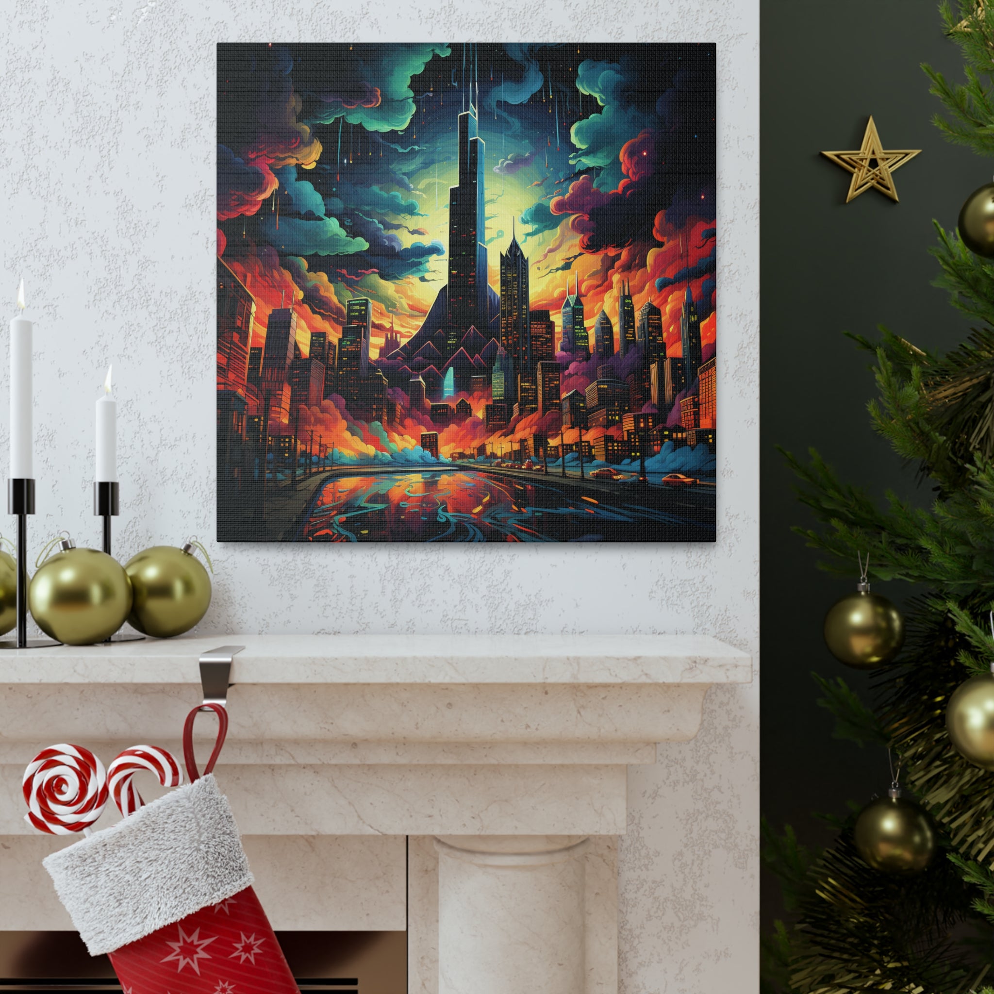 Psychedelic Metropolis Canvas Print Art