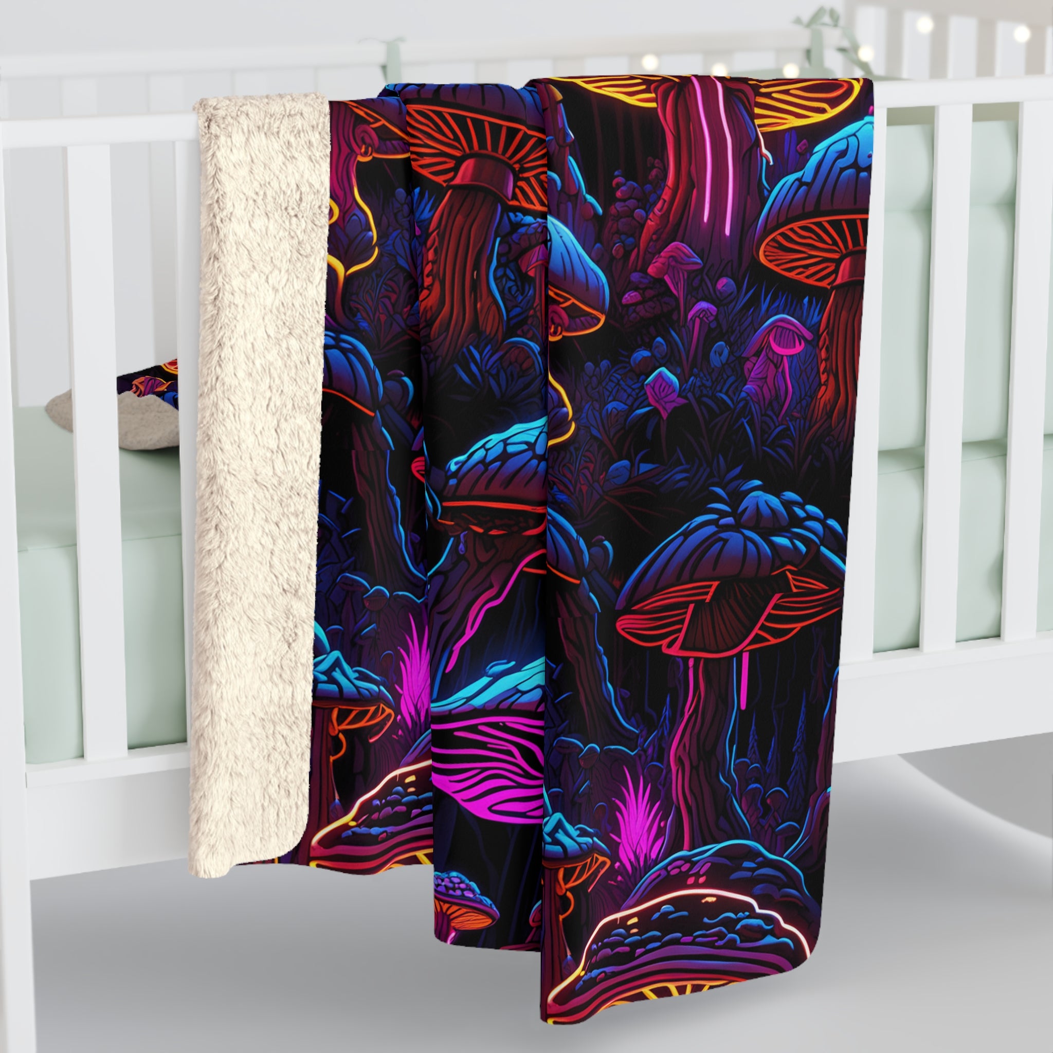 Neon Mushroom Meltdown Fleece Blanket