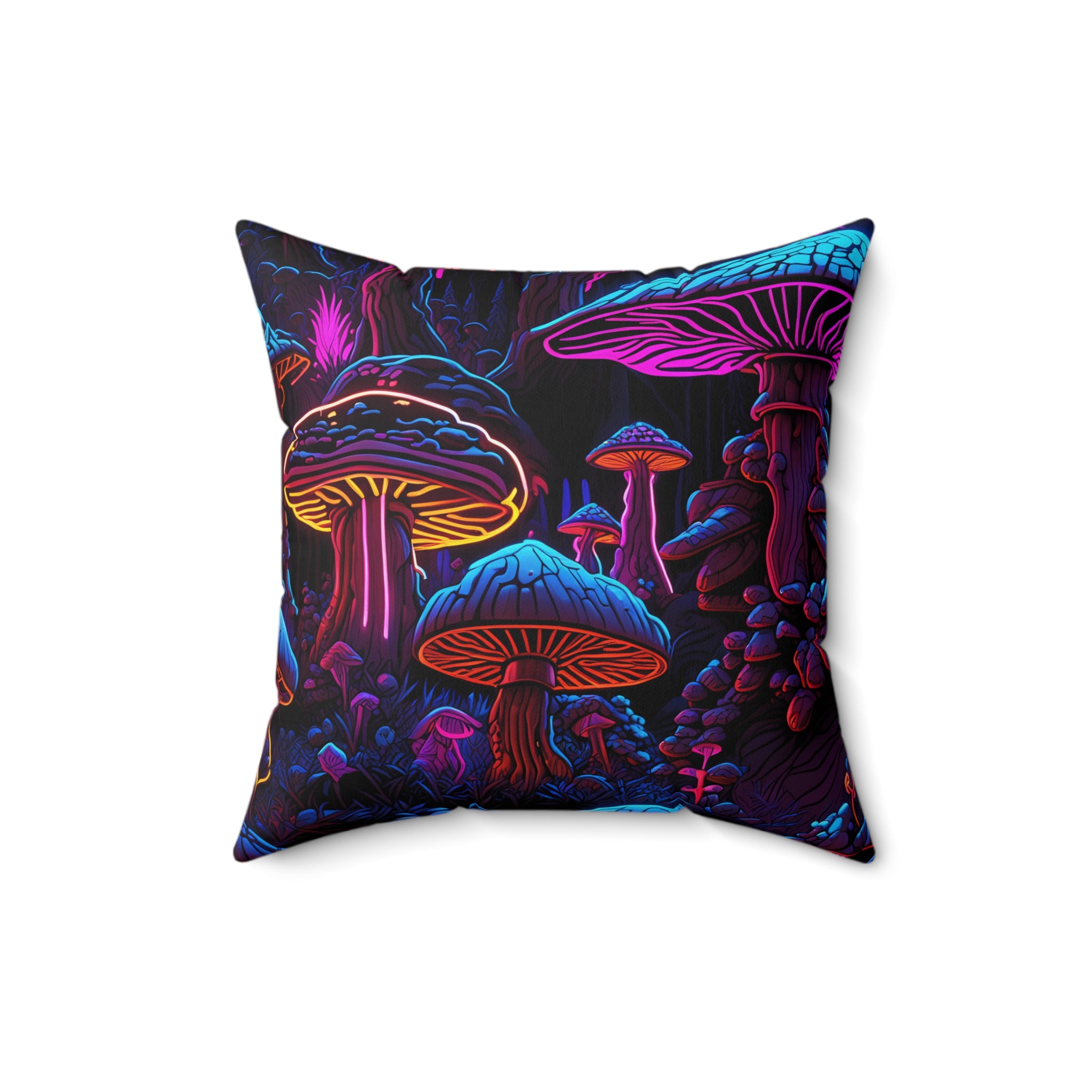 Neon Mushroom Meltdown Square Pillow