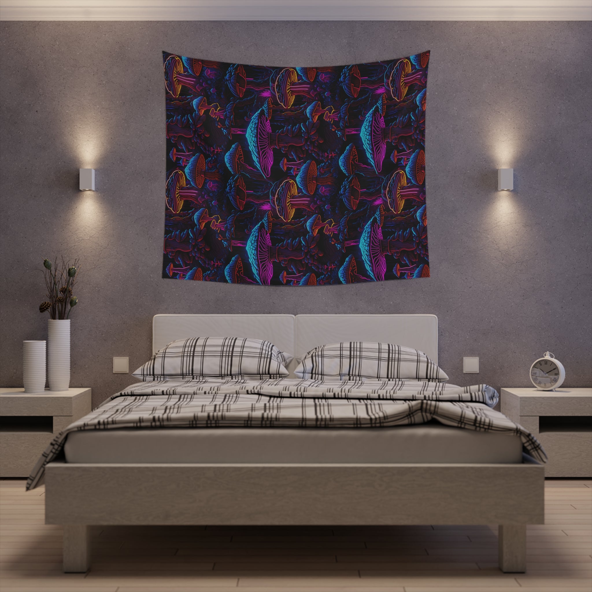 Neon Mushroom Meltdown Printed Wall Tapestry